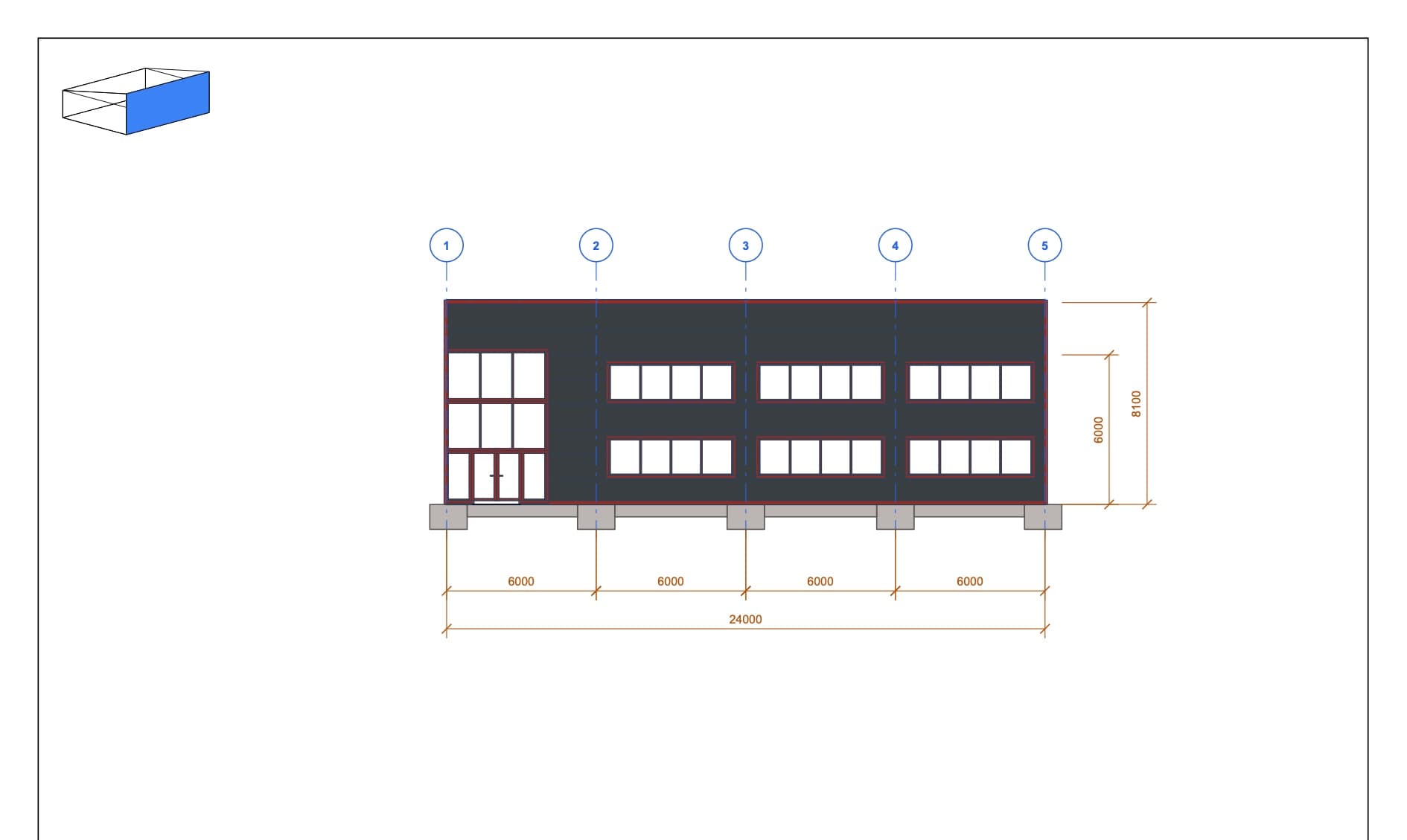 Entrance view · 10 windows and 2 doors
