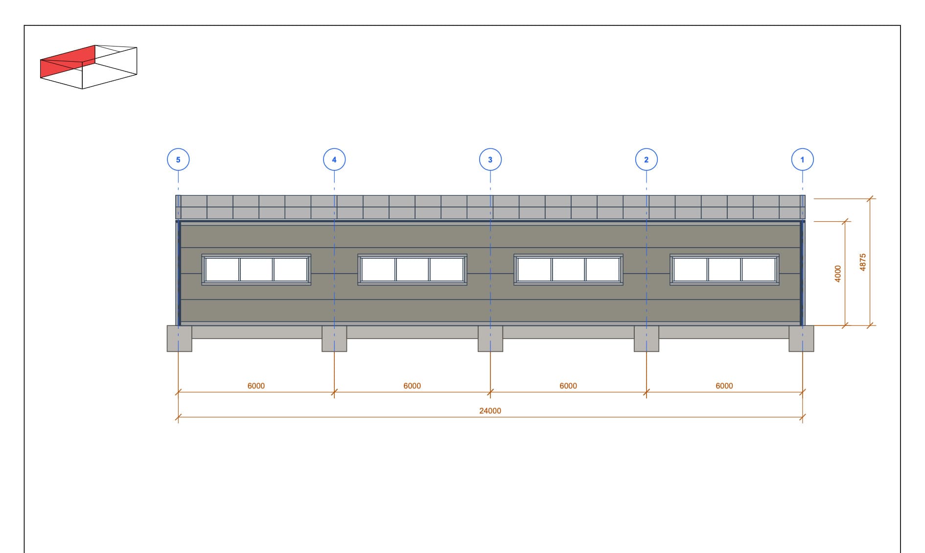 Side view with 4 windows · 24 m