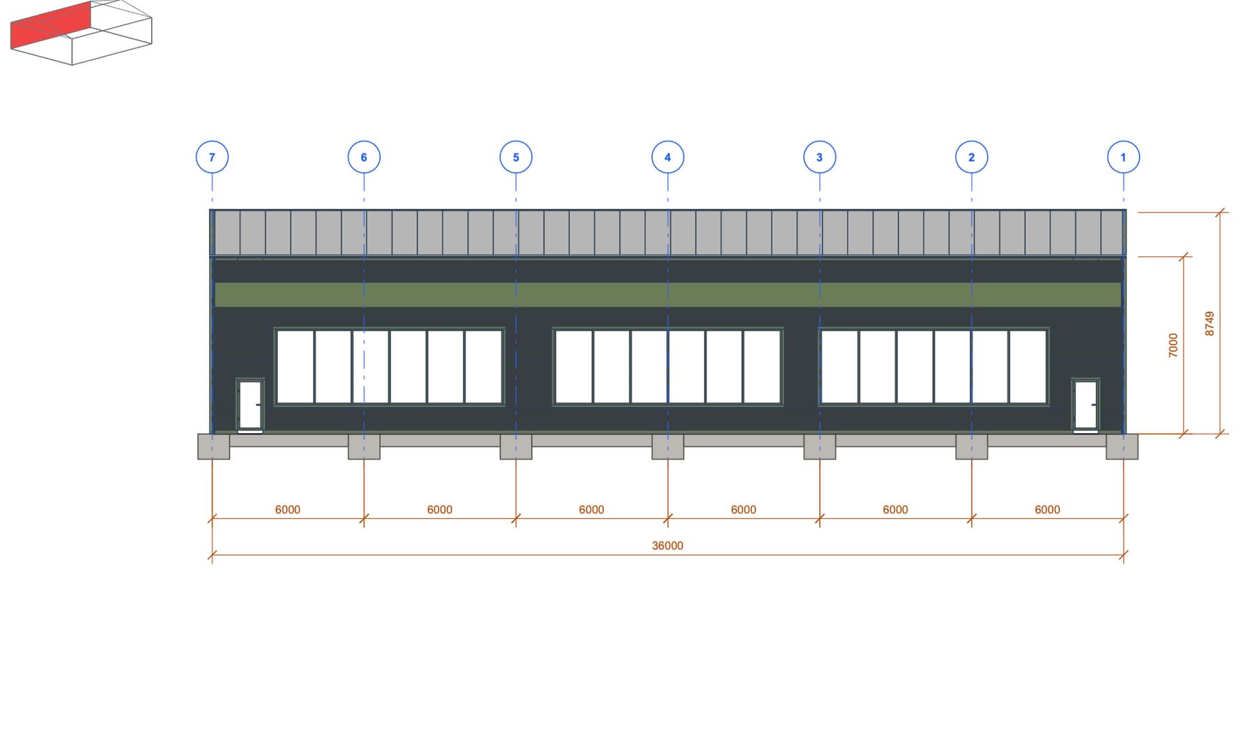 Side view · 36 m · 2 doors
