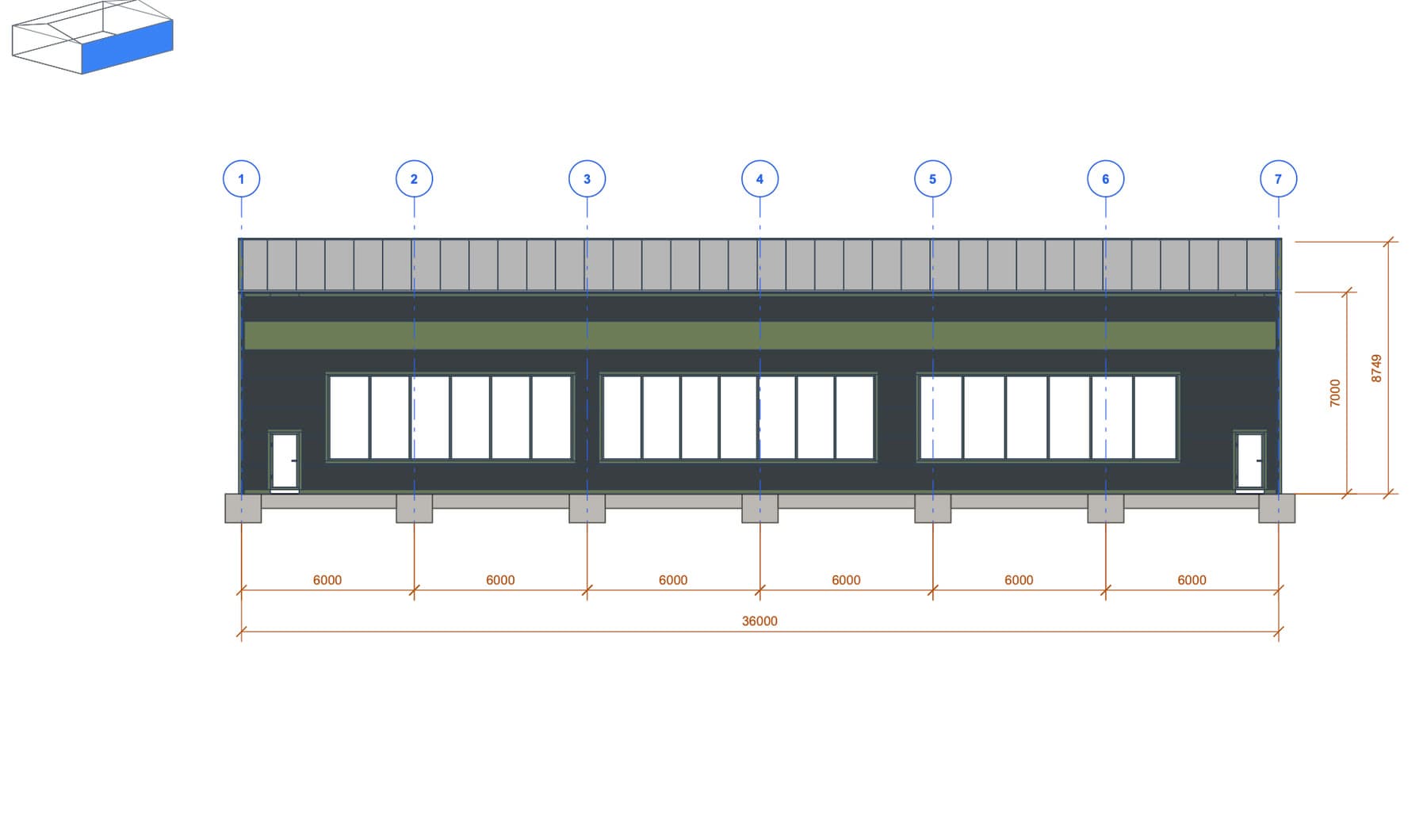 Side view · 36 m · 2 doors