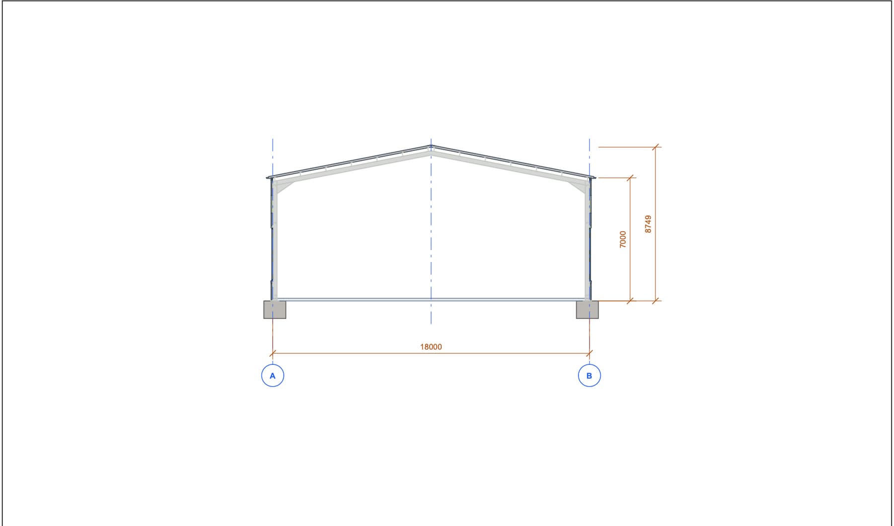 Cross-section · 18 × 7–8.7 m