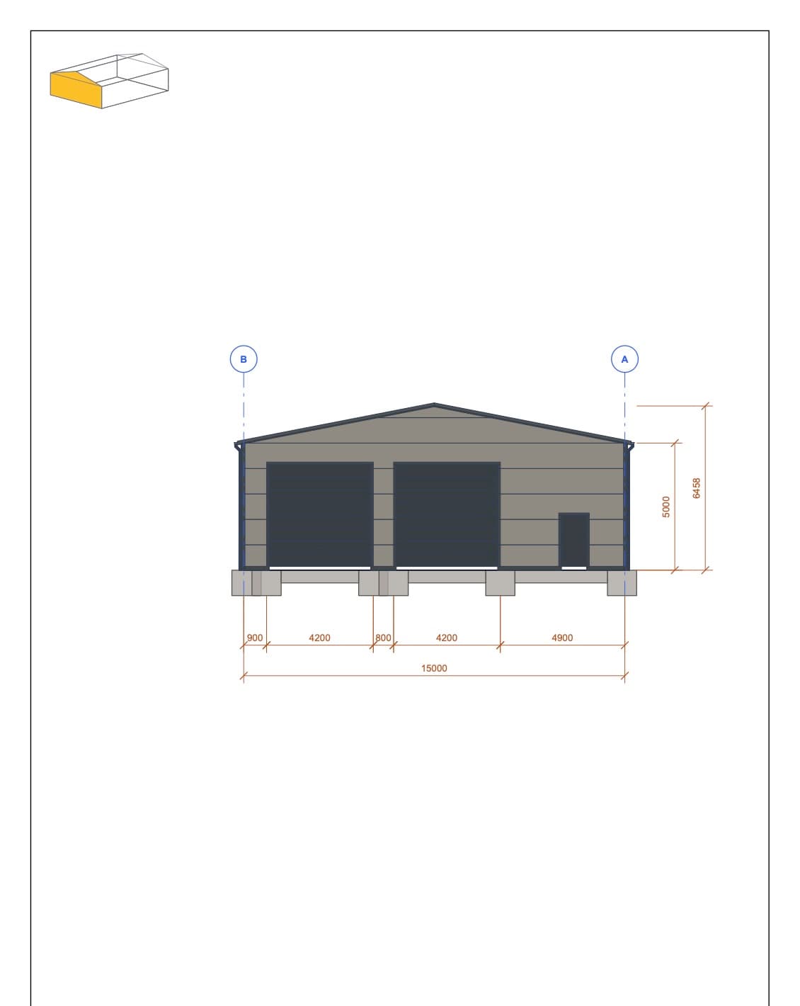 Front view · 15 m
