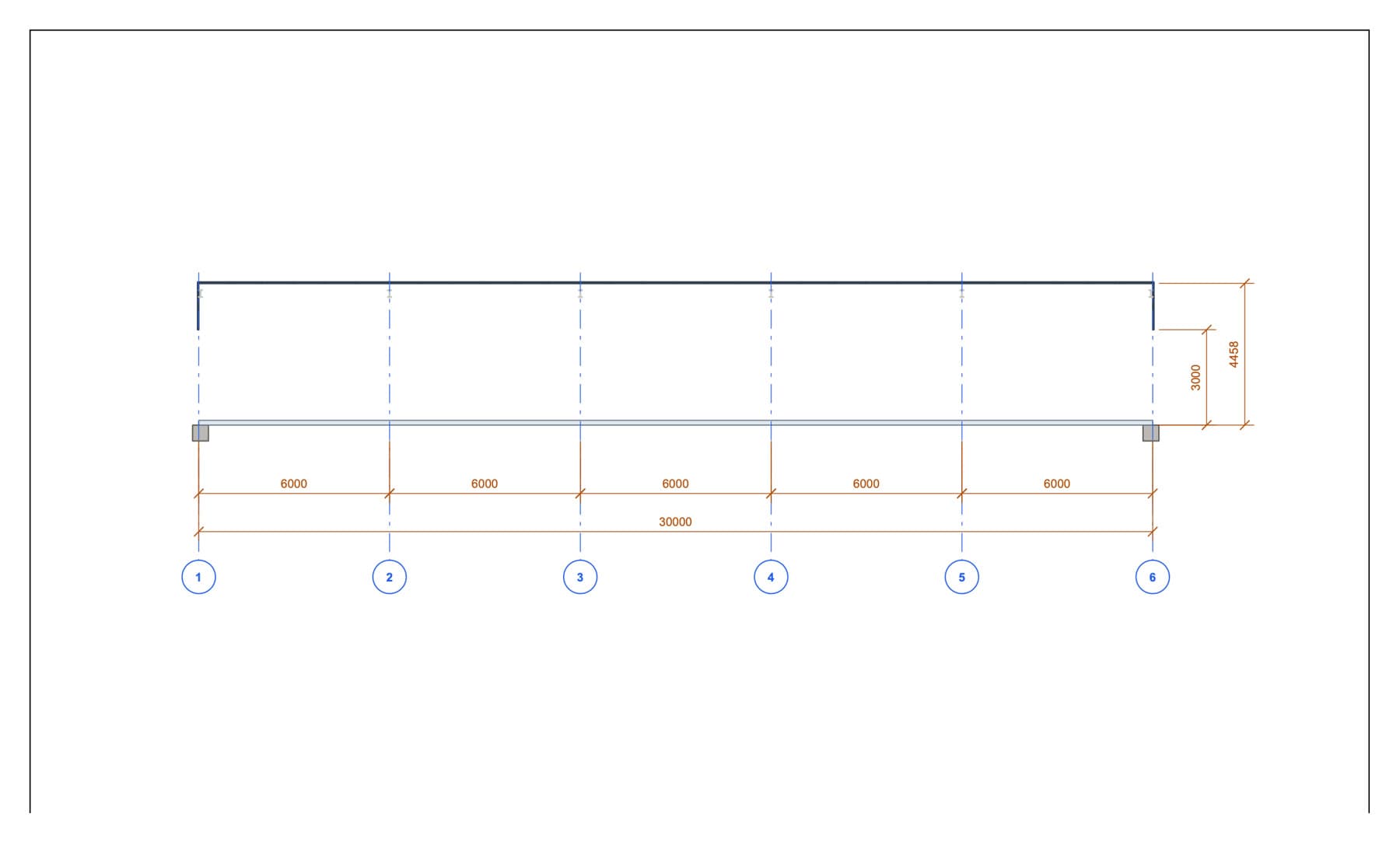 Longitudinal section · 30 m · 5 bays