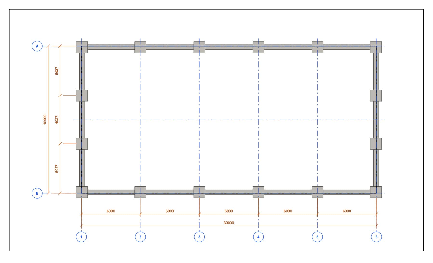 Foundations · 15 × 30 m · 6 frames