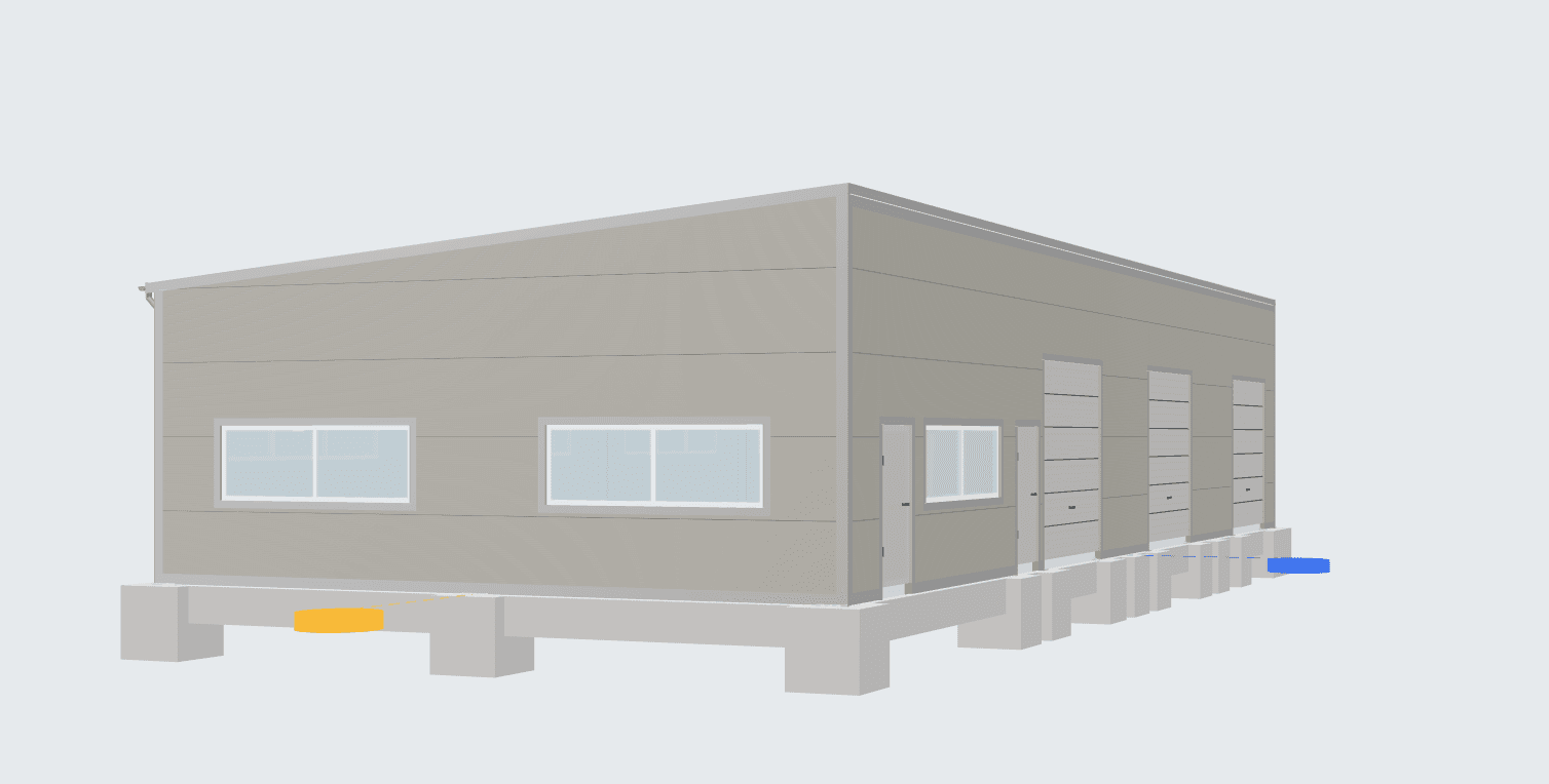 Technický 3D model zateplené servisní haly