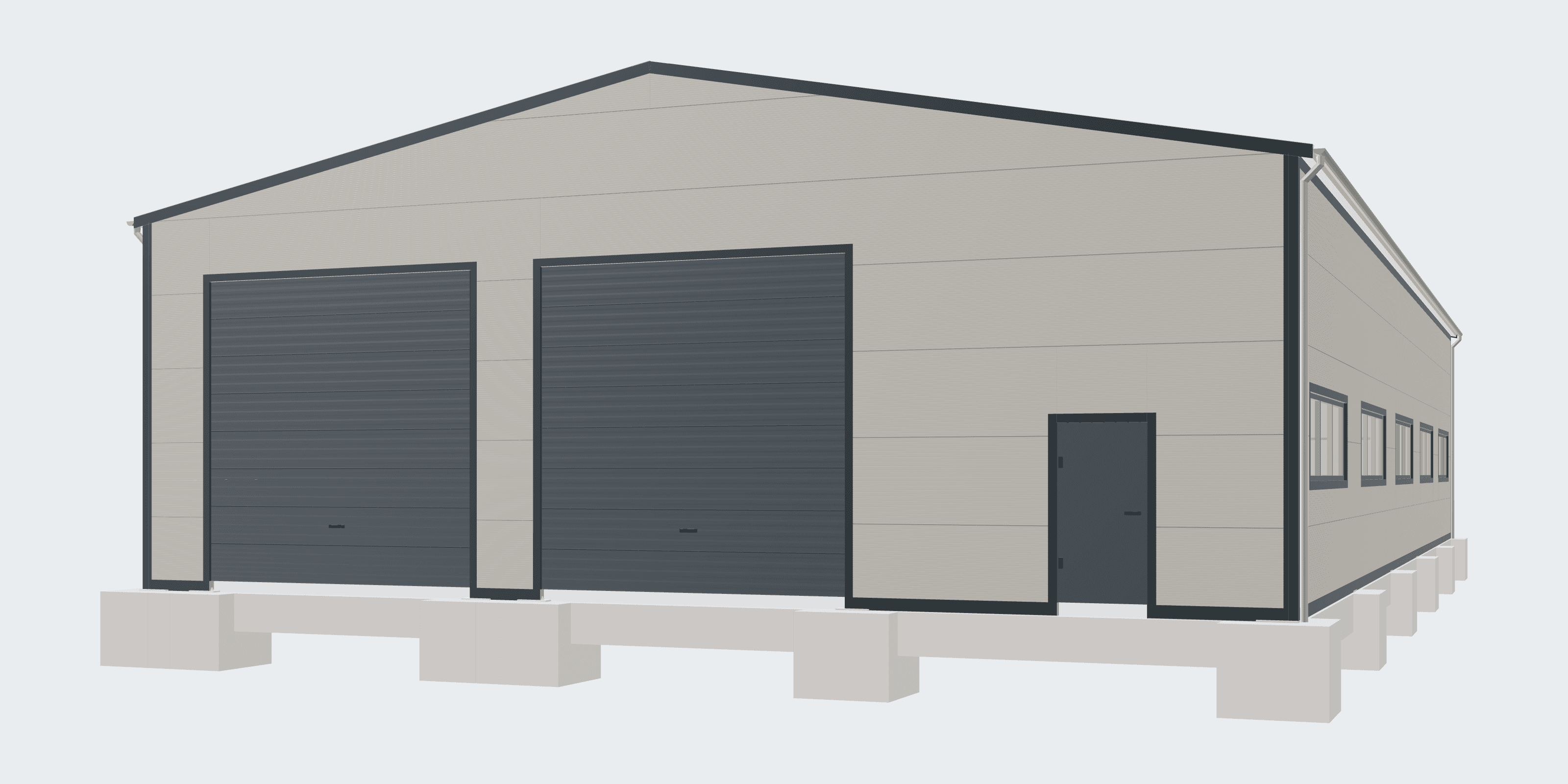 Technický 3D model zateplenej výrobnej haly